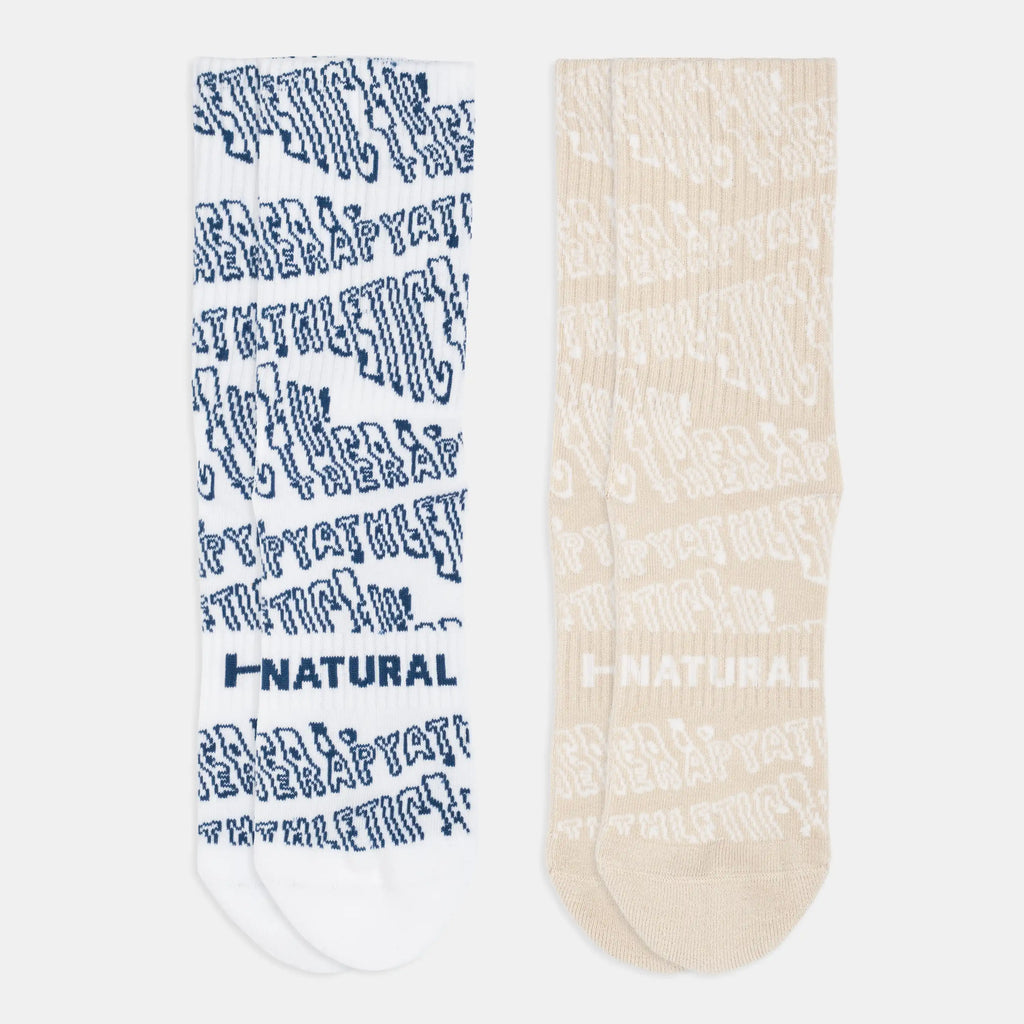 ATHLETIC THERAPY beige and white tennis socks 2-pack – organic cotton, one size 37–43