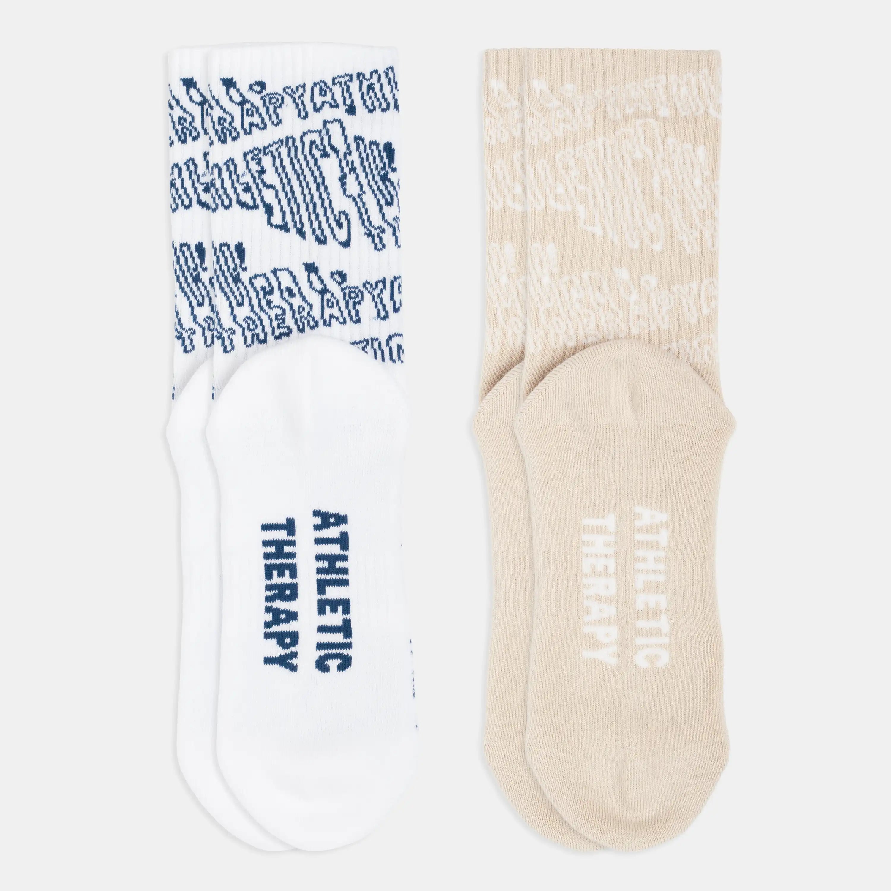 ATHLETIC THERAPY beige and white tennis socks 2-pack – organic cotton, one size 37–43